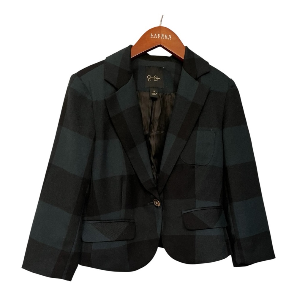 Jessica Simpson Green & Black Plaid Cropped Blazer Women’s Small
